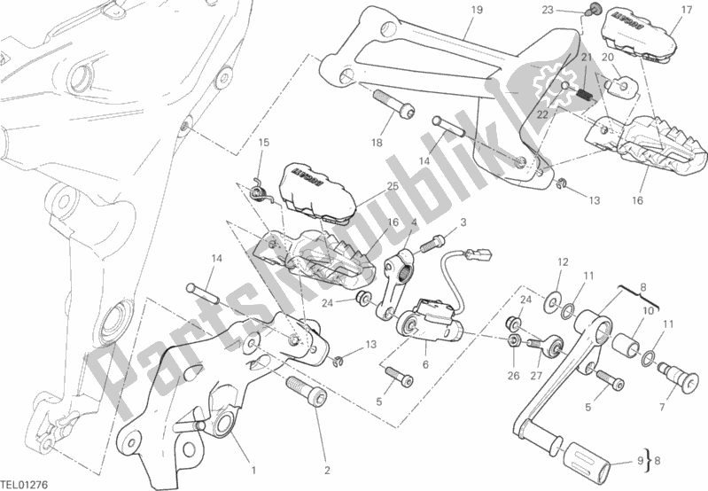 All parts for the Footrests, Left of the Ducati Multistrada 950 S SW Brasil 2020
